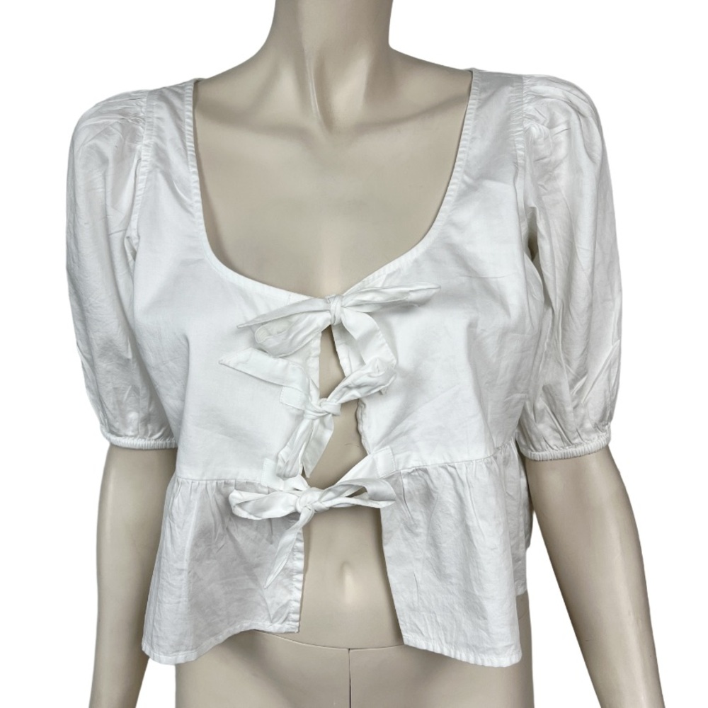 American Eagle‎ White Tie Front Short Sleeve Blouse